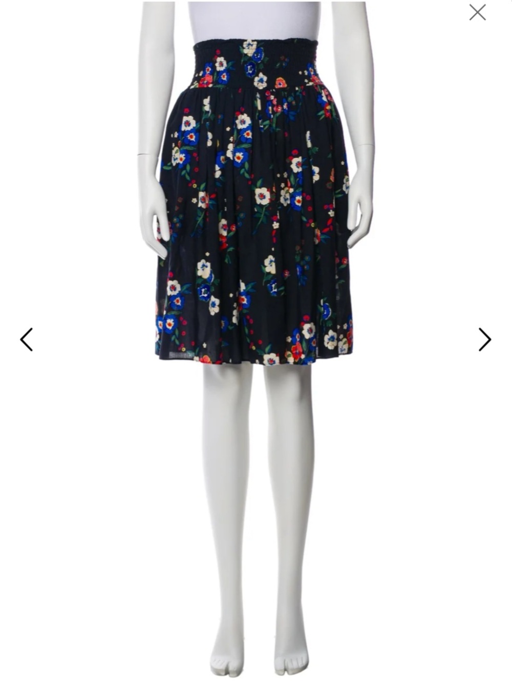 Tory Burch Navy Floral Smocked Waist Skater Skirt